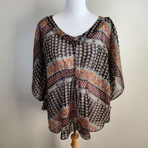 Devoted Blouse Kimono Womens Large Feminine Boho Lightweight Peasant Festival